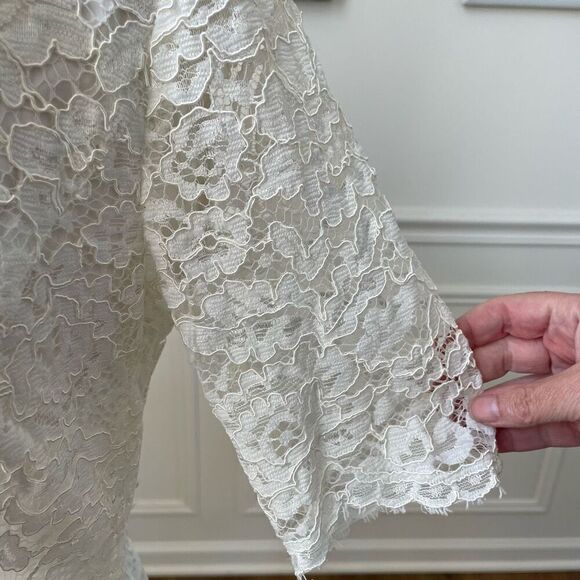 Neiman Marcus White Lace Short Sleeve Full Zip Top Cardigan 6 - Picture 5 of 10